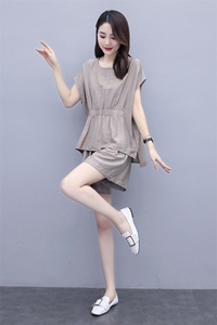 休闲时尚短裤套装2025夏季新款大码女装高端洋气时髦棉麻两件套女图片