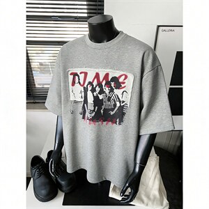 现货-原创-毛圈面料反拼印花短袖美式T恤宽松1016-1 T340 P37 K68，男装T恤，星座1016-1（原电商B408-1）