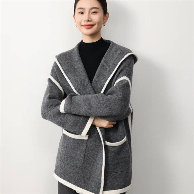 2024年秋冬季澳洲羊毛线条两兜大衣外套，女装双面呢大衣，挚尚羊绒