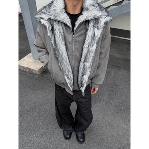 美式狼王双层翻毛领座山雕加厚夹克男女冬季保暖棉服外套图片