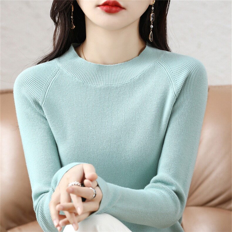 打底衫2024新款女秋冬内搭女毛衣圆领修身插肩袖低领针织羊毛衫,针织衫/毛衣,暖姿羊绒