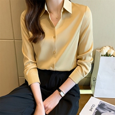 春季仿真丝醋酸缎面衬衫长袖设计感小众上衣职业衬衣，女装衬衫，美吧服饰