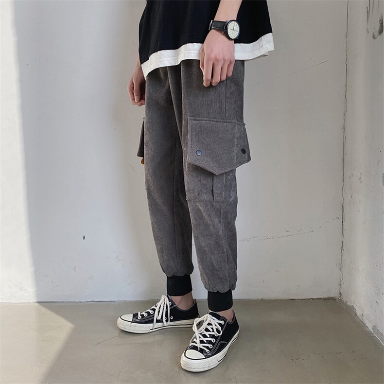 K1012-P45加绒P50潮宽松多口袋工装宽松休闲九分小脚男裤控58图片