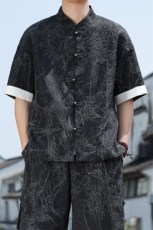 2025夏季新款男装新中式衬衣风金属盘扣拼接短袖衬衫C98-P60，男装衬衫，电商B277(原6028)