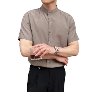 夏季男士七分袖透气衬衫立领男休闲修身休闲衬衣A236-C663-P55图片