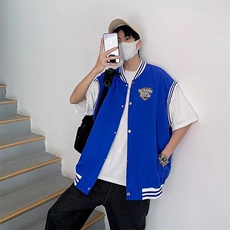 假两件棒球服男短袖夏季潮牌美式高街宽松半袖夹克外套J645，男装夹克，星座1116A-1（原606A）