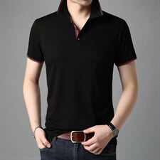 夏季新款男士翻领短袖t恤中年有领男装上衣服休闲POLO衫图片