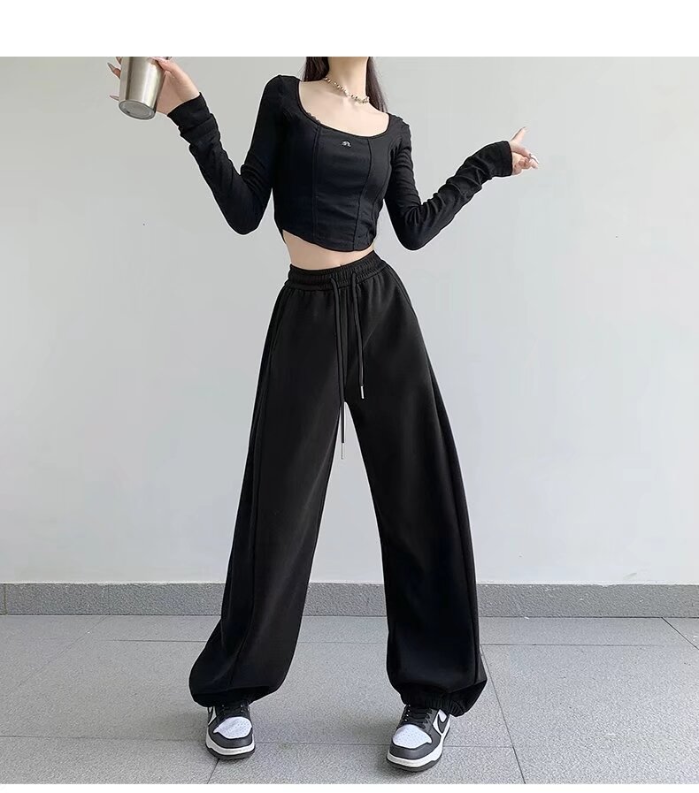 运动裤女春秋冬季新款高腰宽松显瘦阔腿哈伦休闲美式束脚卫裤P50,男装休闲裤,四季星座218-1