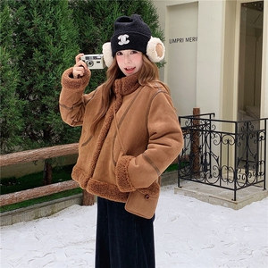 美拉德加绒加厚皮毛一体外套女2025冬季新款韩版保暖显瘦棉服上衣图片