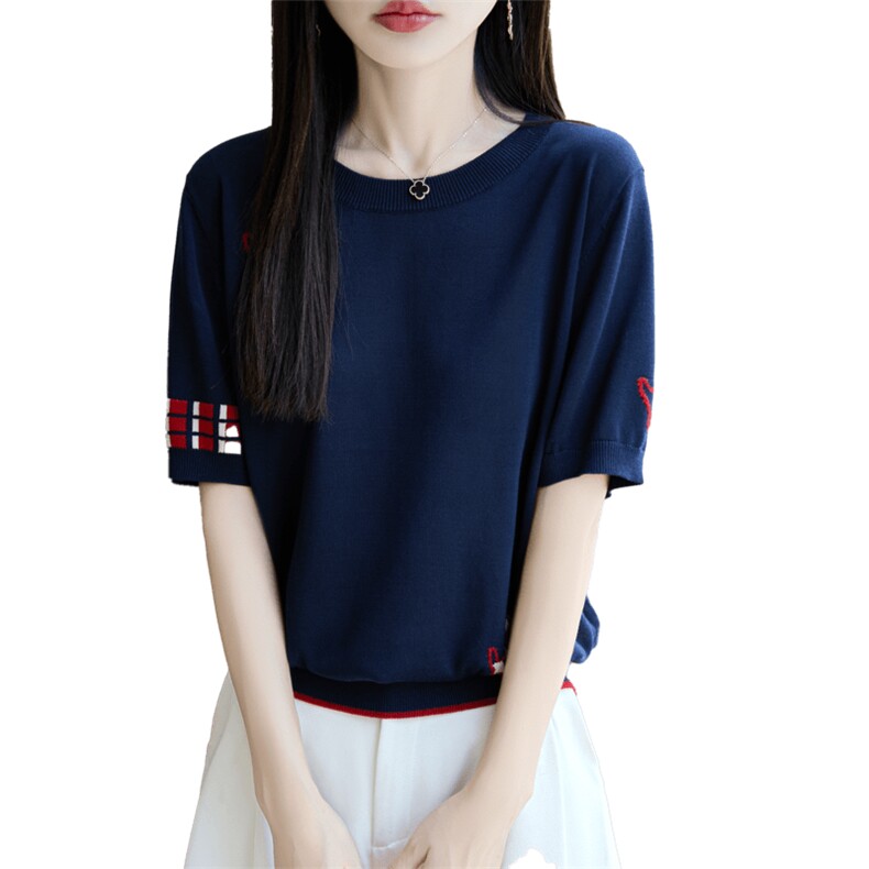夏季新款简约天丝莱赛尔短袖女宽松百搭显瘦时尚休闲上衣,女装T恤,唐诺
