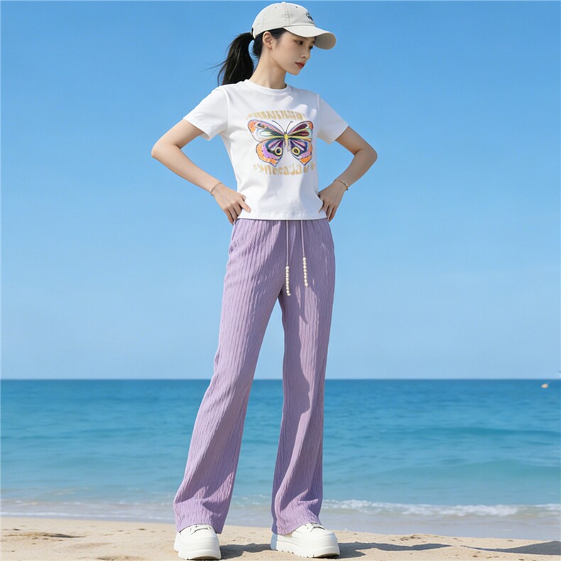 欧货时尚休闲运动套装女夏新款蝴蝶印花短袖T恤休闲卫裤两件套潮,女装套装/套裙,江南