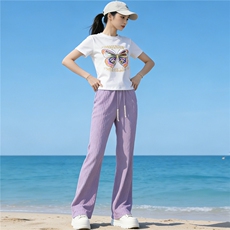 欧货时尚休闲运动套装女夏新款蝴蝶印花短袖T恤休闲卫裤两件套潮，女装套装/套裙，江南