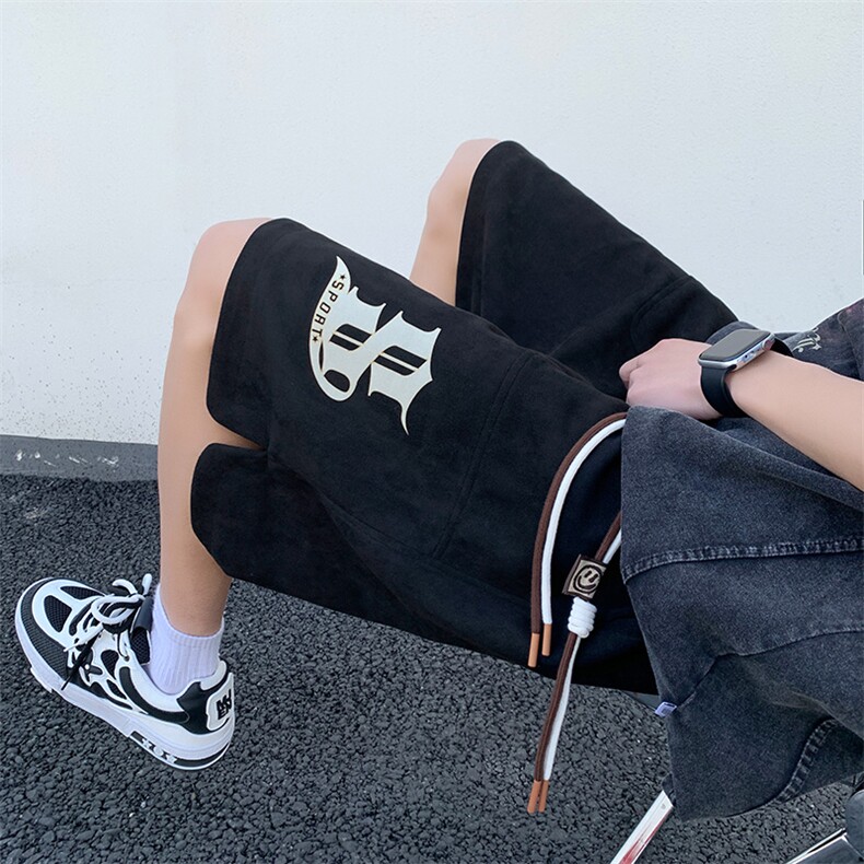 港风麂皮绒运动休闲裤美式高街五分裤宽松直通短裤DK017P38,男装休闲裤,星座1204-3