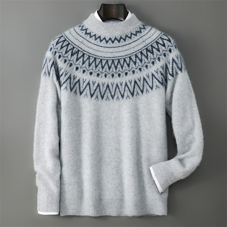2025年秋季长袖时尚都市费尔岛半高，男装羊毛衫，千国羊绒