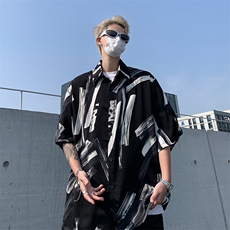 扎染水墨花衬衫男夏季薄款轻熟风痞帅高级感成熟稳重男装短袖衬衣，男装衬衫，星座505-2（原电商A260-1)