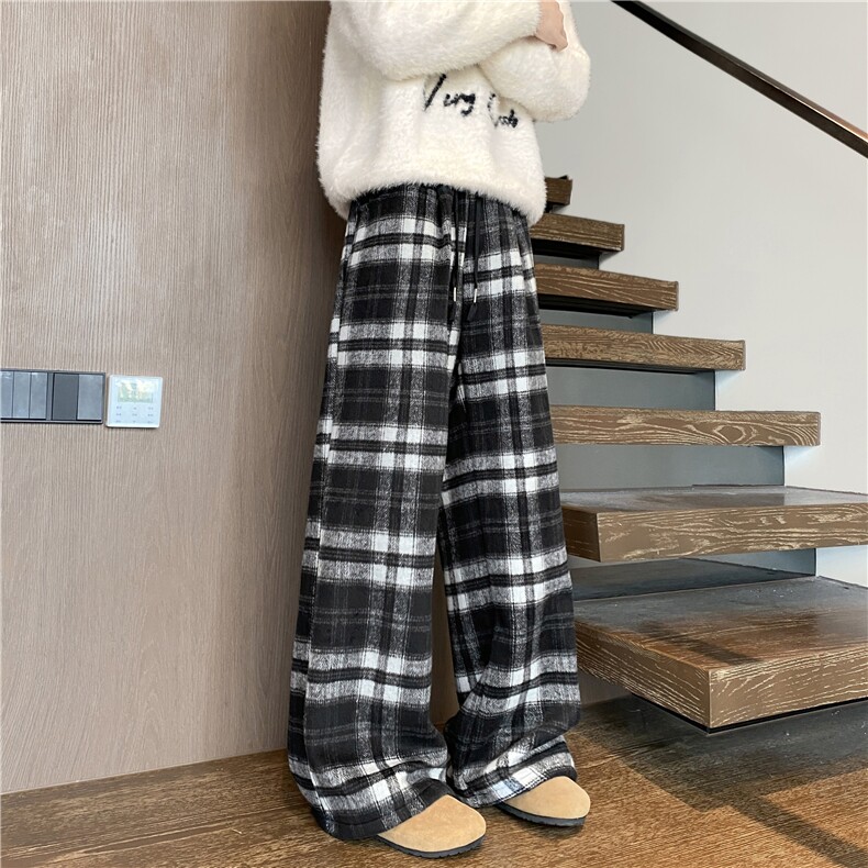 抖音品质美式复古格子设计慵懒加绒休闲裤B315-K25914JR-p65控88,男装卫衣,电商B315