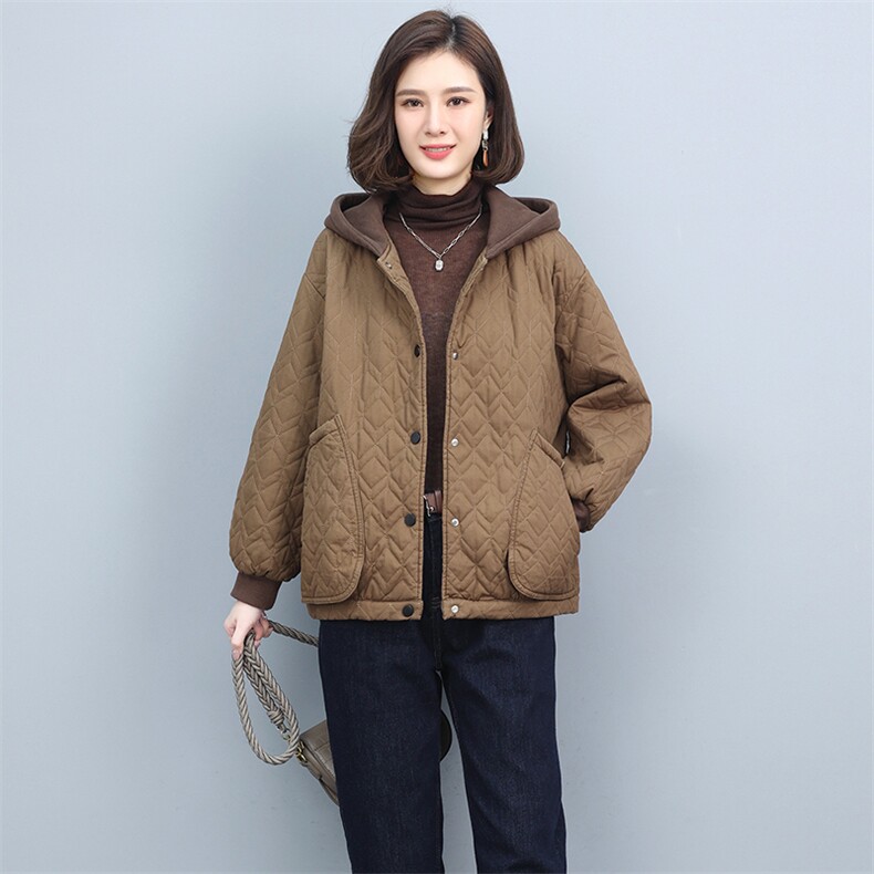 品牌折扣外贸剪标女装秋冬复古棉质连帽棉衣外套短款加厚保暖棉袄,女装棉衣/棉服,独衣靓
