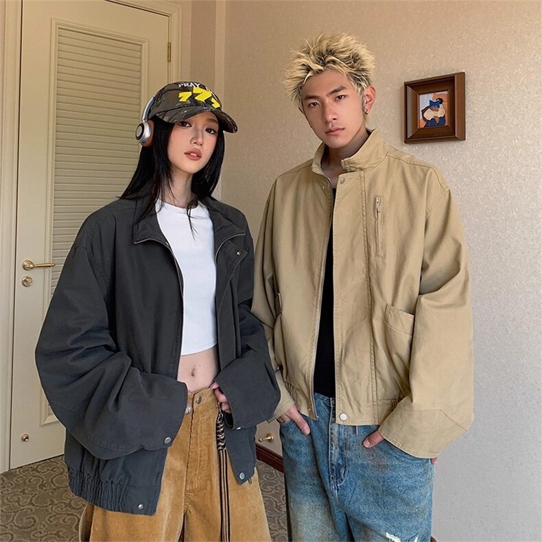 得物二开美式复古立领飞行员夹克男款情侣装工装外套JK1288-P85,男装夹克,星座1103-3