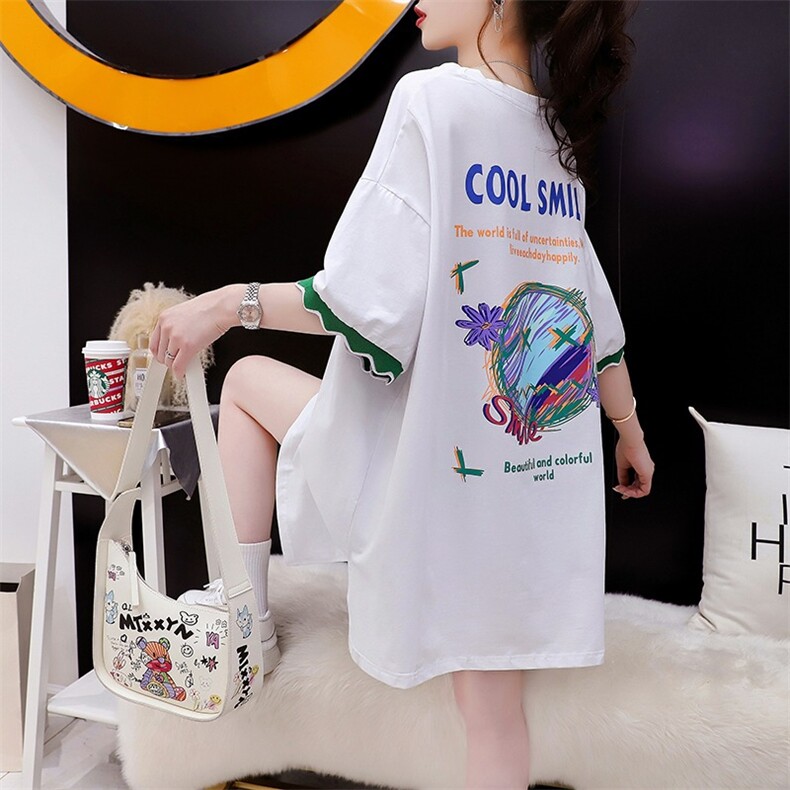 H18新款棉拉架夏季网红设计款涂鸦印花圆领T恤女P43，女装T恤，星座309B-2