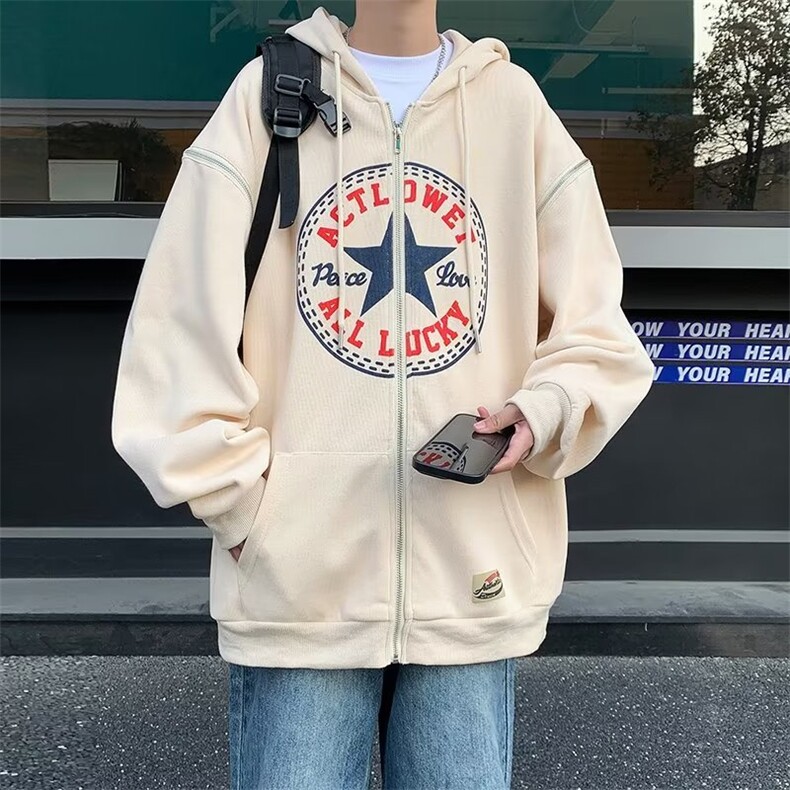TN2100-P45设计感袖子可拆卸连帽开衫卫衣春季宽松复古帽衫外套,男装卫衣,电商C233