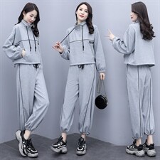 2021春秋装新款运动套装女洋气宽松韩版时尚炸街休闲两件套学院风，女装运动套装，曼娅璐