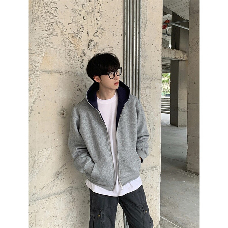 抖音得物高品质二开26春装美式重磅宽松结构双面连帽卫衣外套W68,女装短外套,电商A486-1