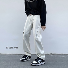 B221美式ins高街小众百搭拉链直筒牛仔裤LK23007-P60控78，男装牛仔裤，电商B221