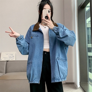 港风复古牛仔外套女秋冬显瘦上衣小众水洗做旧翻领夹克NZ035-88