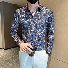 秋冬季社会小伙店主风痞帅印花长袖衬衫301A-1/C22/P55，男装衬衫，星座301A-1