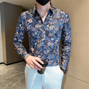 秋冬季社会小伙店主风痞帅印花长袖衬衫301A-1/C22/P55图片