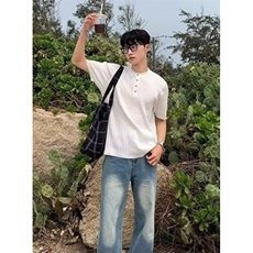夏季针织衫纯色套头钮扣短袖上衣男士亨利领设计Polo衫TG58，男装T恤，星座1116A（原606A-3）