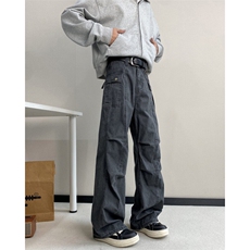 抖音品质美式高街做旧褶皱宽松直筒工装裤B315-K891-p65控88，男装休闲裤，电商B315