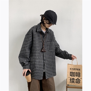 F140-P38 日系复古宽松衬衣男士春季新款潮牌百搭格子衬衫 现货图片