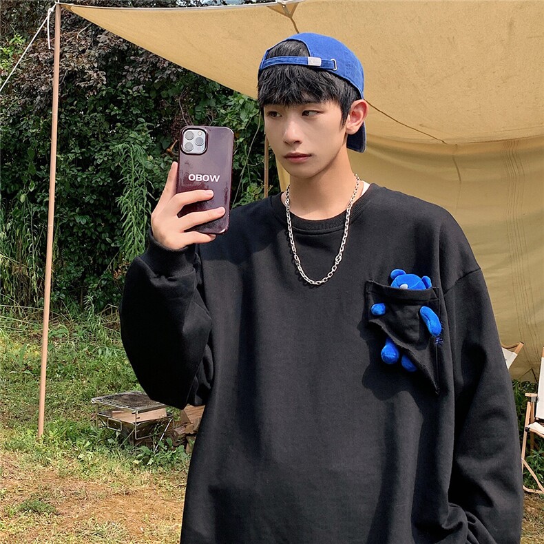 港风刺绣字母小熊卫衣男大码情侣潮套头卫衣男WY8745P60控88，男装卫衣，星座227-7