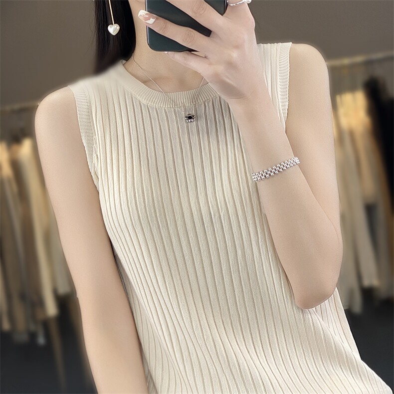 圆领新款针织吊带女无袖纯色背心简约百搭宽松套头上衣内,针织衫/毛衣,戎洋