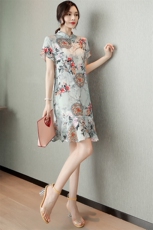 小个子旗袍式连衣裙子现代风高贵太改良版年轻款时尚妈妈30岁，女装连衣裙，韩然一族
