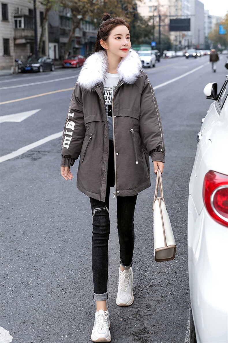 2020年冬季加厚带毛领拉链抽绳收腰显瘦休闲派克服棉衣棉服,女装棉衣/棉服,艾尚靓装