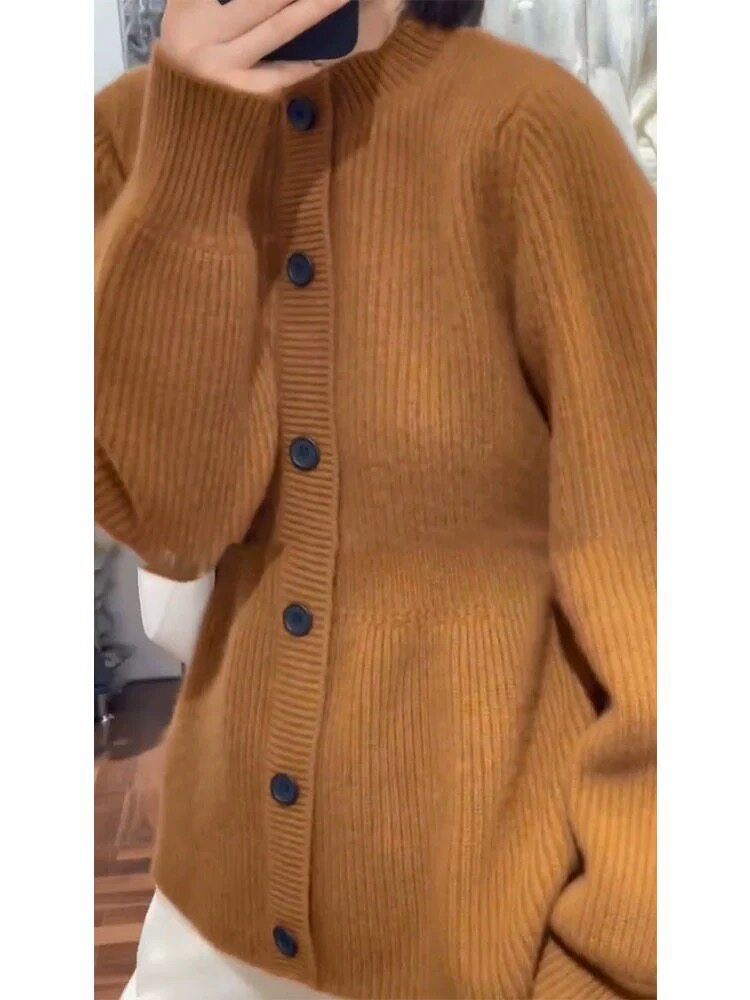 时尚百搭宽松羊毛衫秋冬必备简约半高领灯笼袖外套，女装羊毛衫，圣旺供货