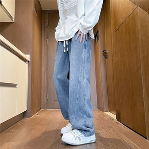 美式高街牛仔裤线条分割春秋宽松直筒水洗男女裤子-NZ006-P45黑灰图片