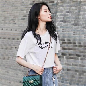 新款时尚百搭潮流宽松显瘦简约圆领短袖T恤,女装T恤,L·H·X