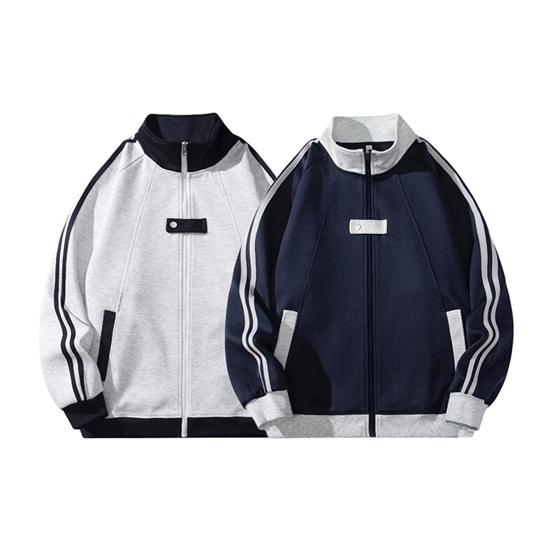 抖音得物品质秋冬美式高街重磅结构拼接织带翻领卫衣夹克外套W113，男装夹克，电商A486-1