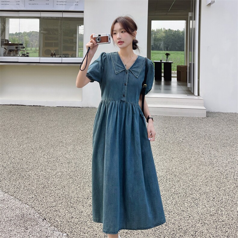 新款现货v领休闲牛仔连衣裙212A-609-P115-165,女装连衣裙,浙宝212A