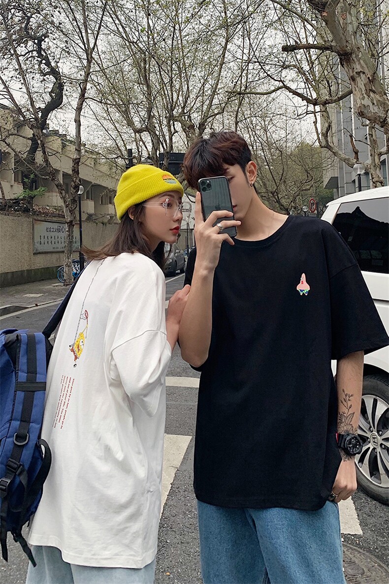 qlz情侣装夏装2021新款卡通印花短袖T恤男宽松上衣潮D80男类,男装T恤,电商A335-1（原A458）