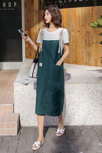 洋气背带裙套装女夏季2024新款女装时尚显瘦两件套连衣裙减龄套裙,女装套装/套裙,慧尚依恋