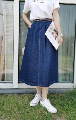 高品质中长款牛仔半身裙M一XL，女装半身裙，简 影