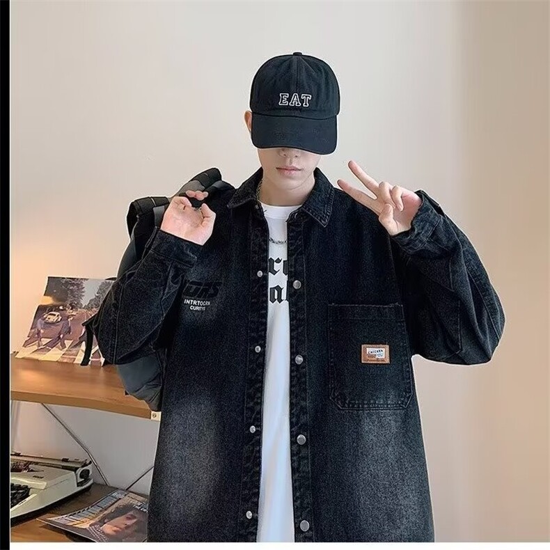 水洗牛仔外套男士春秋季新款休闲时尚字母印花百搭翻领夹克,男装工装外套,星座506A