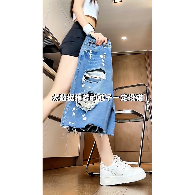 夏季无影墙男士宽松直通毛边破洞乞丐泼漆五分短裤男大码高街小众,男装牛仔裤,星座301D-4(原星座1004-4）