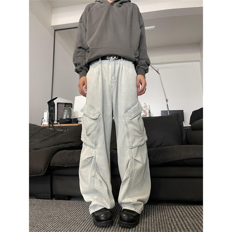 N121-P55男女同款复古水洗工装牛仔裤宽松直筒裤休闲长裤,男装牛仔裤,电商B327