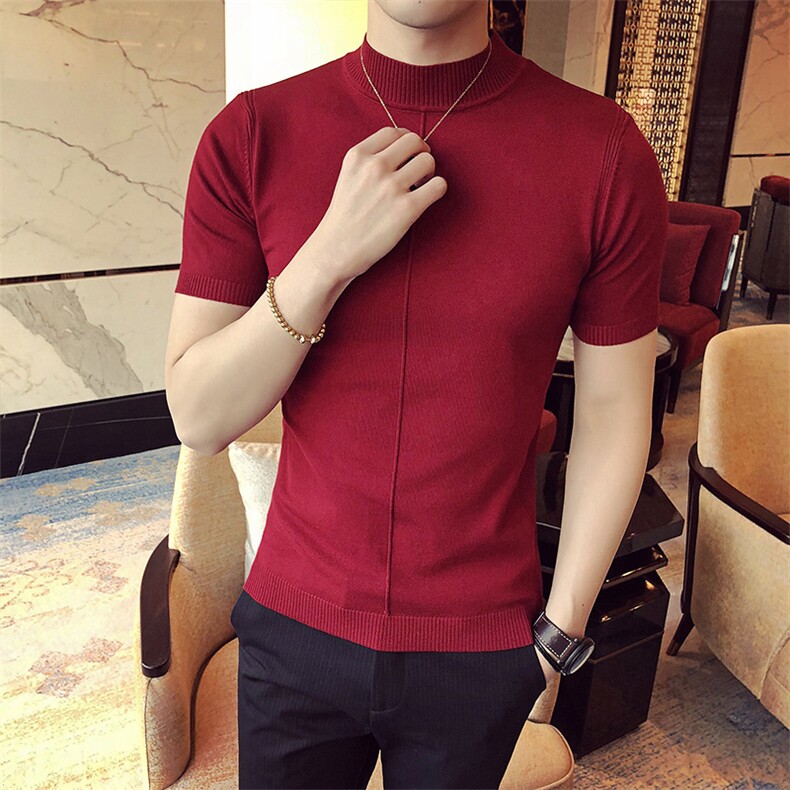 M01/p45针织衫毛衣男早秋男士半高领纯色修身内搭打底衫线衣酒红,男装针织衫/毛衣,电商D303