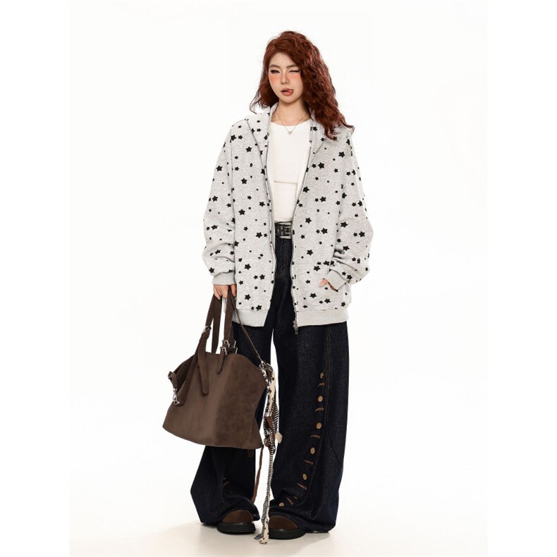 满印星星兔耳朵设计重磅全棉高品质美式高街连帽卫衣外套Y7816，男装卫衣，电商A486